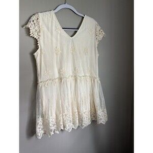 Indigo Thred Co Ivory Embroidered Lace Peplum Tank Coquette Angelcore Fairy Sz L